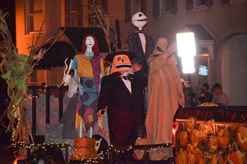 Members of the Shippensburg community dress as characters from “The Nightmare Before Christmas” during the 30th annual Halloween parade.