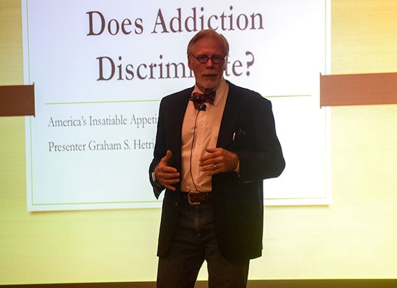 Graham Hetrick speaks to the audience about America’s opioid crisis and how many ignore the problem until they are personally affected by it. He proposed that Americans develop a healthier lifestyle and spend time helping others.&nbsp;