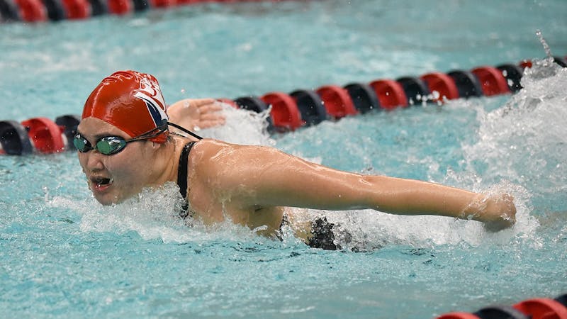 Junior Tomomi Nakano swims in one of Friday’s second virtual meet events at Donald N. Miller Pool at Heiges Field House. 