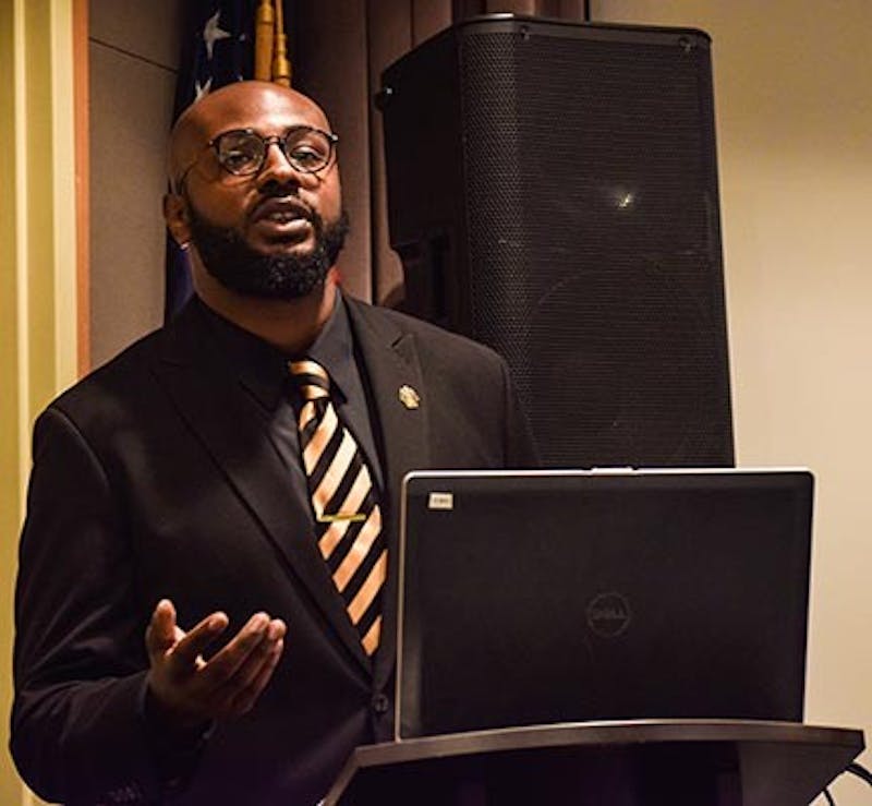 SU student Nicholas Johnson addresses the crowd on injustice in the African American community.