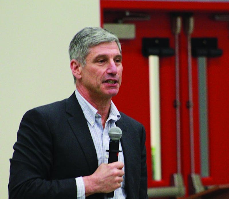 Pennsylvania State System of Higher Education Chancellor Daniel Greenstein speaks during an open forum held during his visit to Shippensburg University.