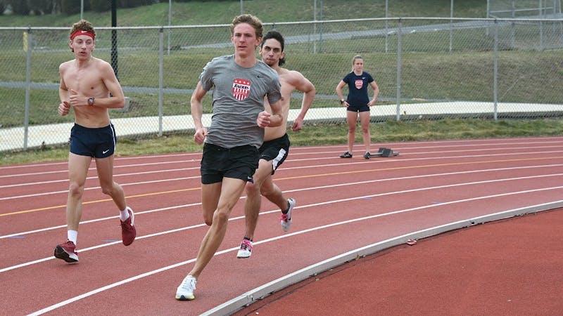  Freshman Drew Dailey (front) set a new school record Saturday in the 800-meters at Lehigh University's Happy Easter Races.
