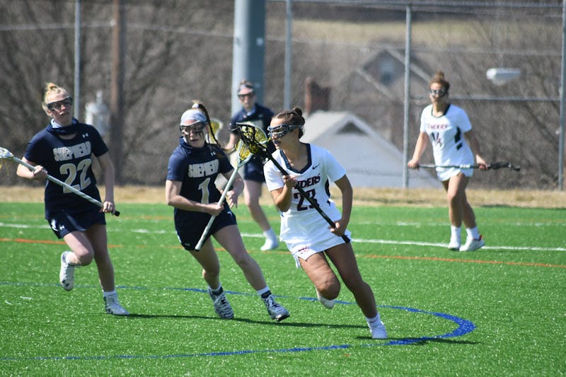 Sophomore Gabby Savarino (right) notched her fifth career hat trick Wednesday against West Chester before adding another two in Saturday’s loss. 
