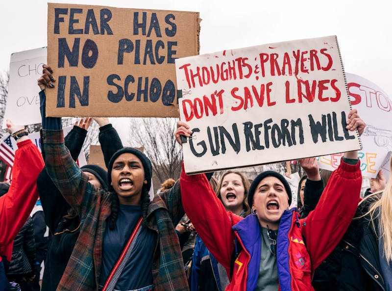 Students in Washington, DC &nbsp;protest against gun violence in the wake of the Marjory Stoneman Douglas High School shooting in Parkland, Florida in 2018.