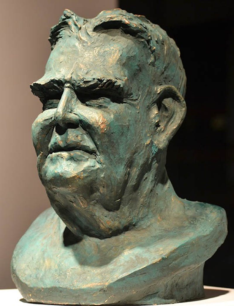 Steven Dolbin’s sculpture titled “Grandfather,” captures the essence of his now dead grandfather with the use of exaggerated details and texture.