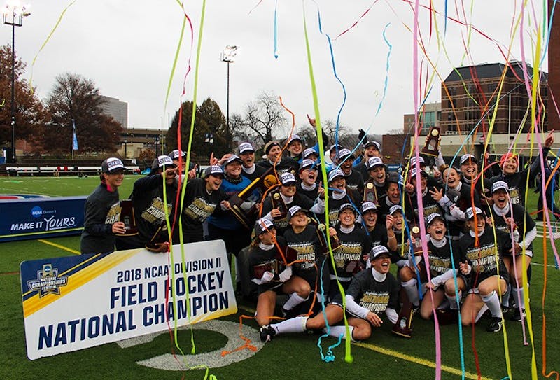 The team celebrates its third consecutive national title and fourth in six years after taking down PSAC rivals East Stroudsburg on Saturday in Pittsburgh.