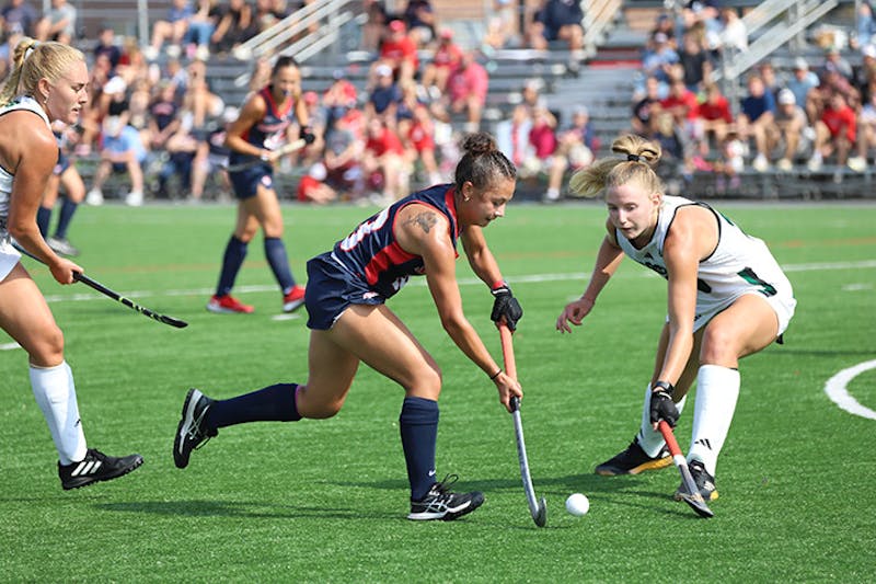 Ashley Button plays the ball in the game against Slippery Rock on Sept. 21.