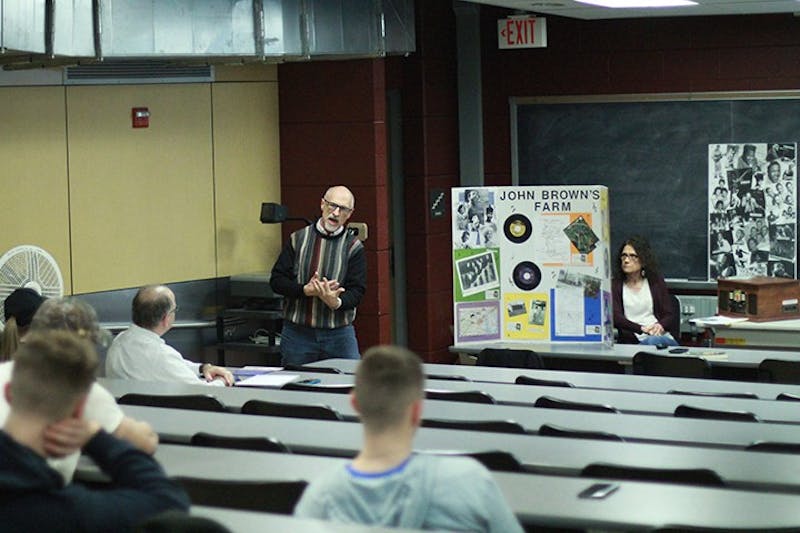 Ed Maliskas asked students about places with ties to African-American history. He then began to explain the importance of the nearby John Brown farm.