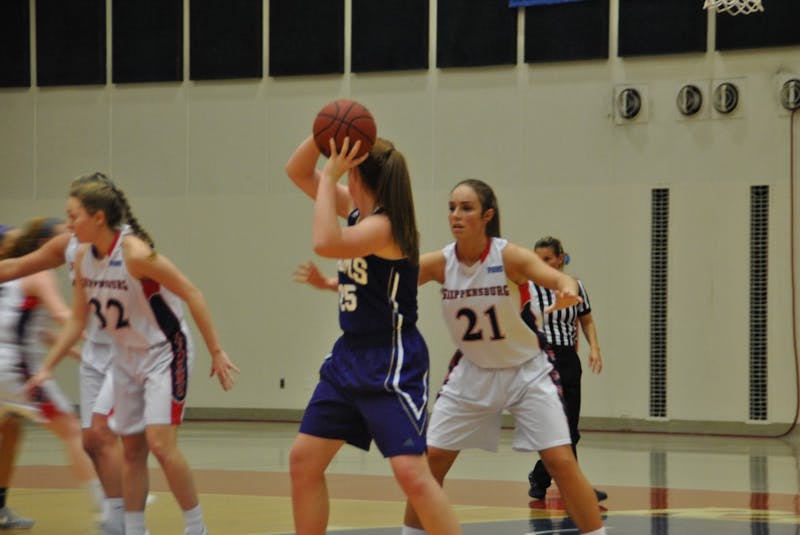 Haley Scullion (No. 21) shines in her first career collegiate start on&nbsp;Dec. 1 against West Chester University.