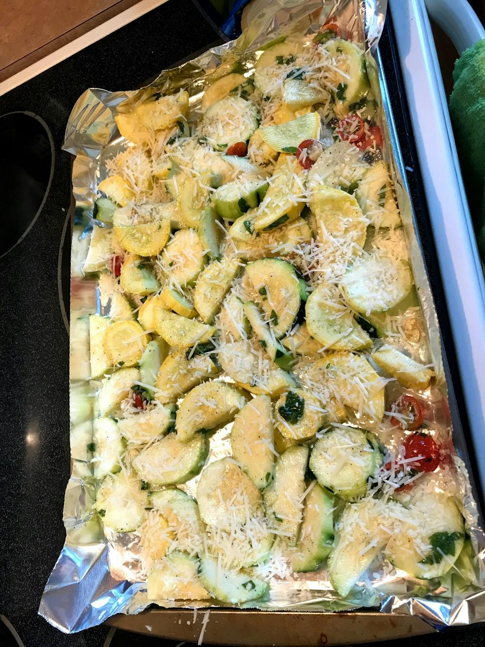 Recipe of the Week: Roasted garlic parmesan squash and zucchini with tomatoes 