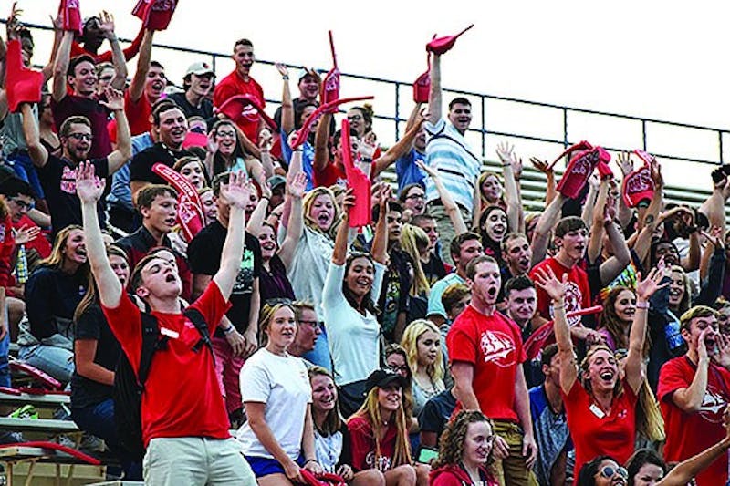 &nbsp;First-year and transfer students cheer and show their SU pride at the Welcome Week spirit rally. The rally was one of many events available to students during move-in week, allowing students to learn more about campus and meet their future classmates.&nbsp;