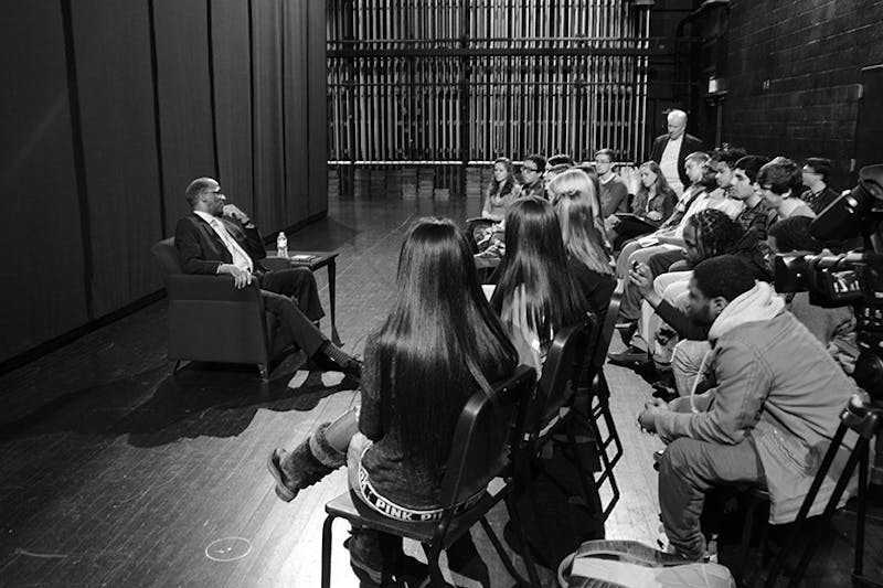 Journalist and author Wil Haygood talked about his career with Shippensburg University students on the stage of the H. Ric Luhrs Performing Arts Center Thursday before the H.O.P.E Diversity Scholarship program.