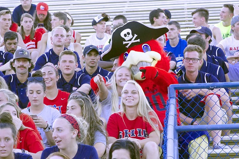 Students and athletes filled Seth Grove Stadium Aug. 26 for the Welcome Week Spirit Rally. SU's mascot, Big Red, made an appearance.