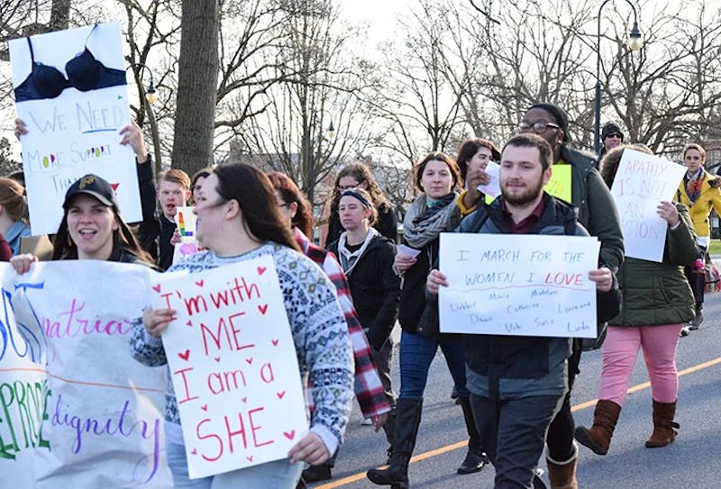 Students and faculty march from Horton Hall to the Ceddia Union Building carrying signs and shouting chants of support. An open mic session was held at the building’s amphitheater.