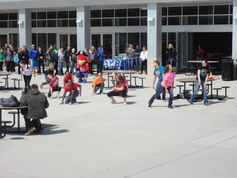 	Students had one night to practice for the flash mob that took place at the CUB amphitheater Friday, April 5. 