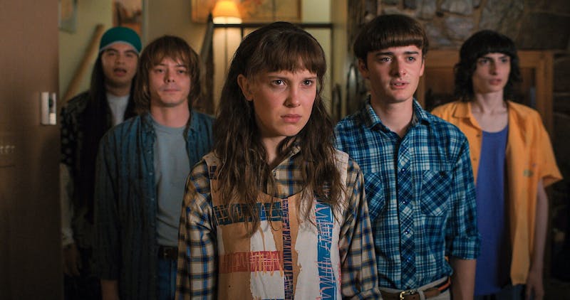 "Stranger Things" is back and bigger than ever. This image features Argyle (Eduardo Franco), Jonathan Byers (Charlie Heaton), Eleven (Millie Bobby Brown), Will Byers (Noah Schnapp) and Mike Wheeler (Finn Wolfhard).