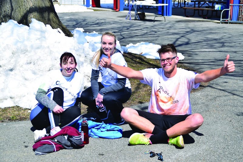 Olivia Magallanes (left) won second place Sunday, while Courtney Schlusser and Lucas Strayer tied for first place at Colleges Against Cancer’s 5K Color Run.&nbsp;