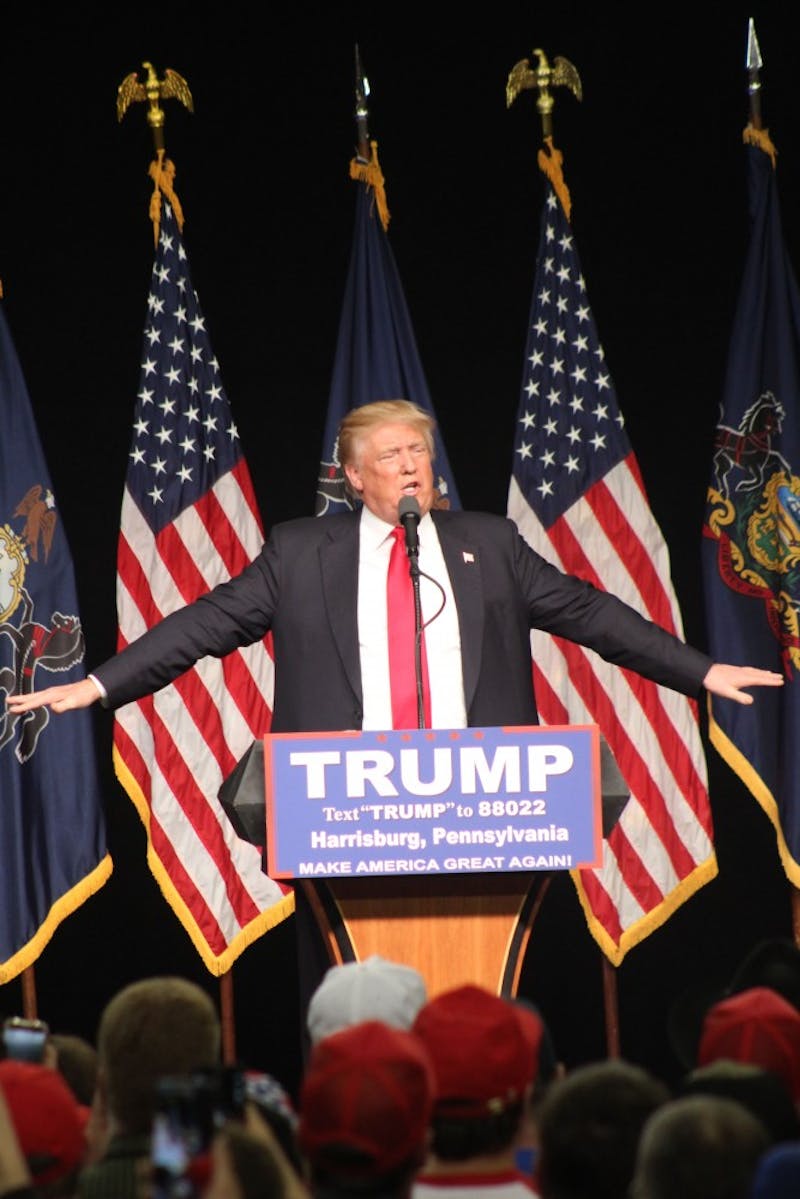 Donald Trump speaks at a rally in Harrisburg in April 2016.