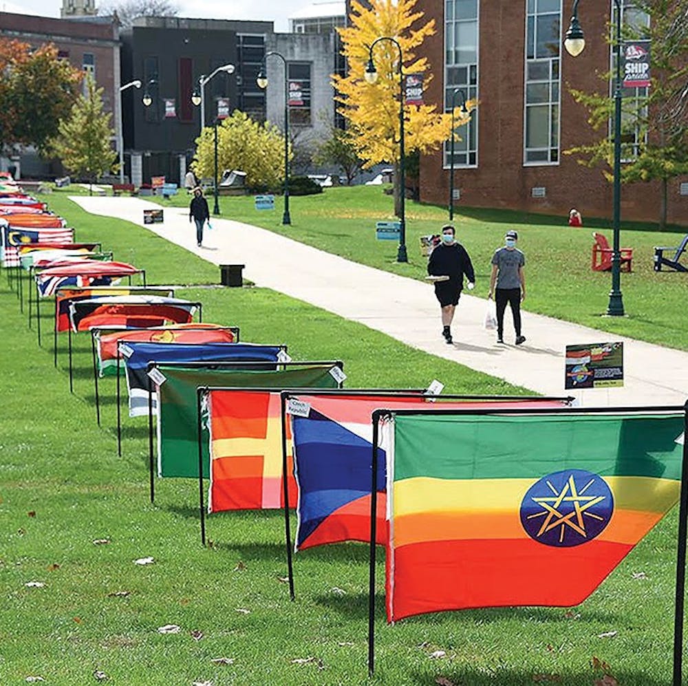 International flags displayed in ‘heart of campus’