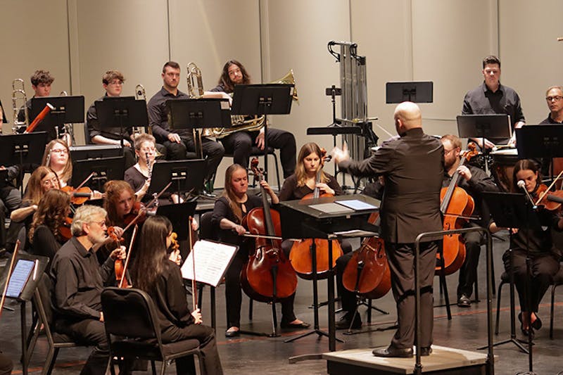 Ryan Kozak conducting the Shippensburg University Community Orchestra at ‘A Night At the Movies’ event at Luhrs on Nov. 7.