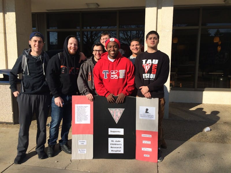 Brothers from Shippensburg University’s Tau Kappa Epsilon spent some time fundraising outside of Ezra Lehman Library last semester. The members sold hot chocolate to students to raise money for St. Jude Children’s Research Hospital.&nbsp;
