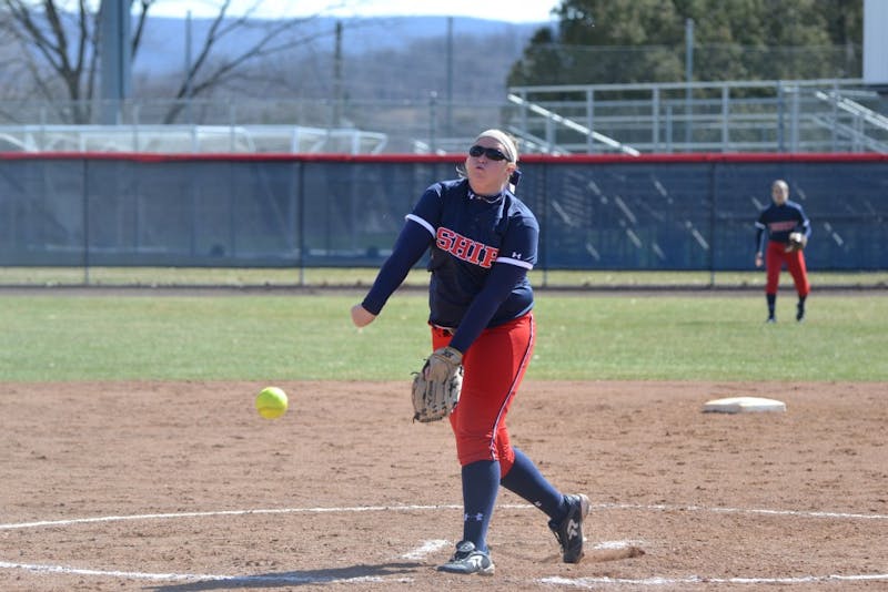 	Emily Estep delivers a pitch in Game 1 against the Huskies. 