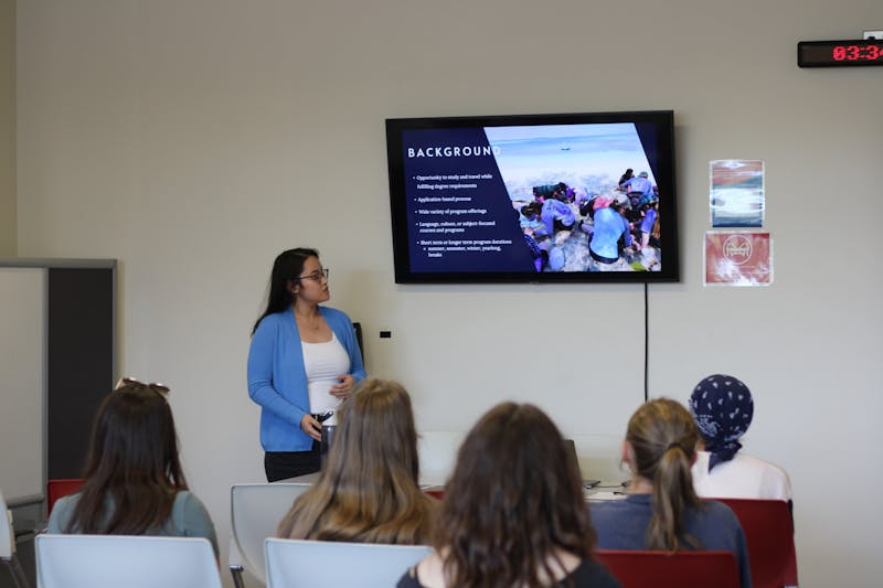 Malu Takahashi from the Global Education Office advises students on applying to study abroad.
