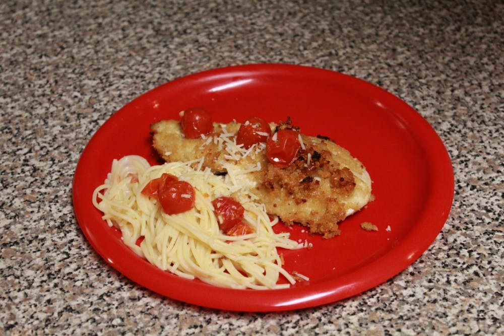 Recipe of the Week: Parmesan-Crusted Chicken with Creamy Lemon Tomato Spaghetti
