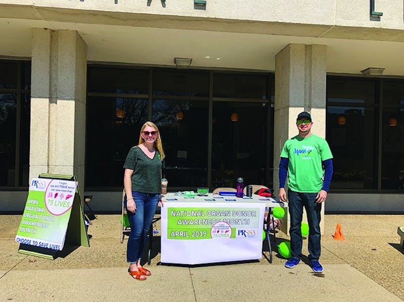 Carly Erisman and Andrew Haldenan encourage Shippensburg community members to sign up to be an organ donor while raising awareness of the cause.