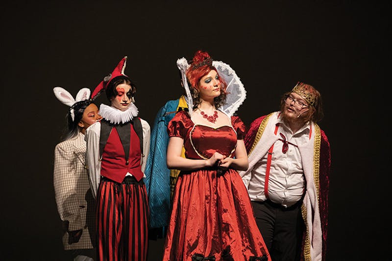From left, Wren Gephartas as Knave of Hearts; Alex Heckman as Queen of Hearts; Kaeden Martin as King of Hearts
