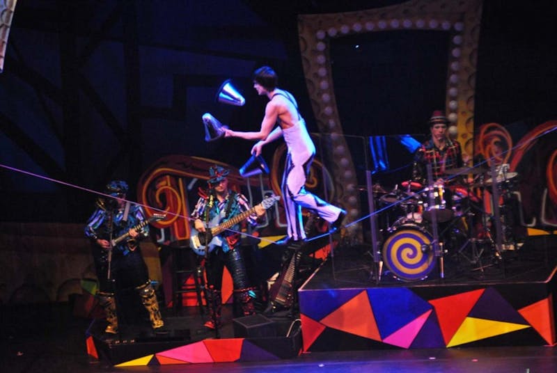 	During &#8220;Cirque Dreams Pop Goes the Rock,&#8221; there were many different acts. One of those talented acts were the jugglers pictured. This show entertained many fans at SU.