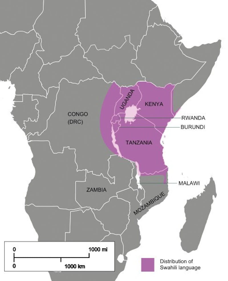 Distribution of Swahilian language