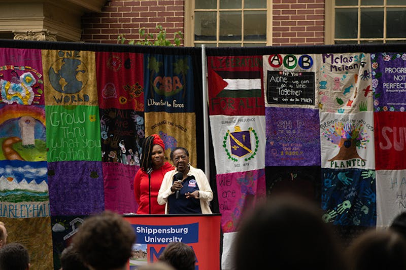 Office of Multicultural Student Affairs Director Diane Jefferson and Associate Director Kapri Brown present the 2024 “Quilt to Cover Us All” to the campus community as part of 2024 Diversity Week celebrations. The campus celebrated its diversity from Sept. 23 to Sept. 28 with numerous events.