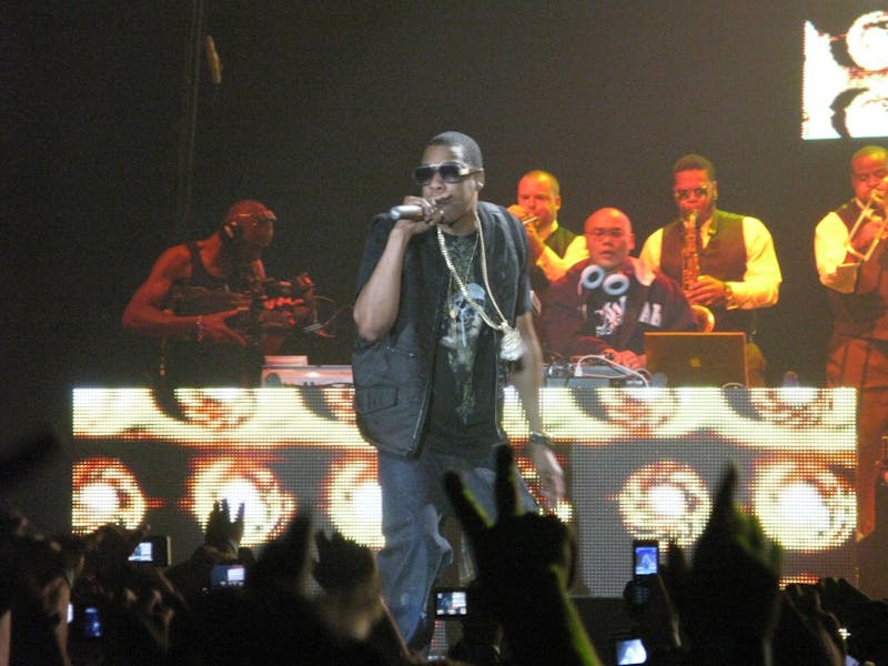 	Jay-Z performing in Manchester, England.