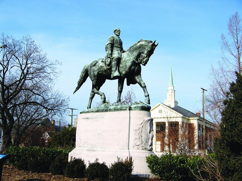 The statue of Confederate General Robert E. Lee stands in Emancipation Park in Charlottesville, Virginia. Earlier this year, city council voted for its removal.&nbsp;