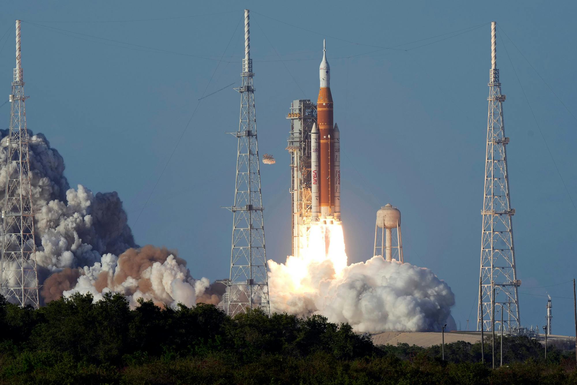 NASA's Artemis II moon rocket lifts off from the Kennedy Space Center's Launch Pad39-B Wednesday, April 1, 2026, in Cape Canaveral, Fla. (AP Photo/Chris O'Meara)