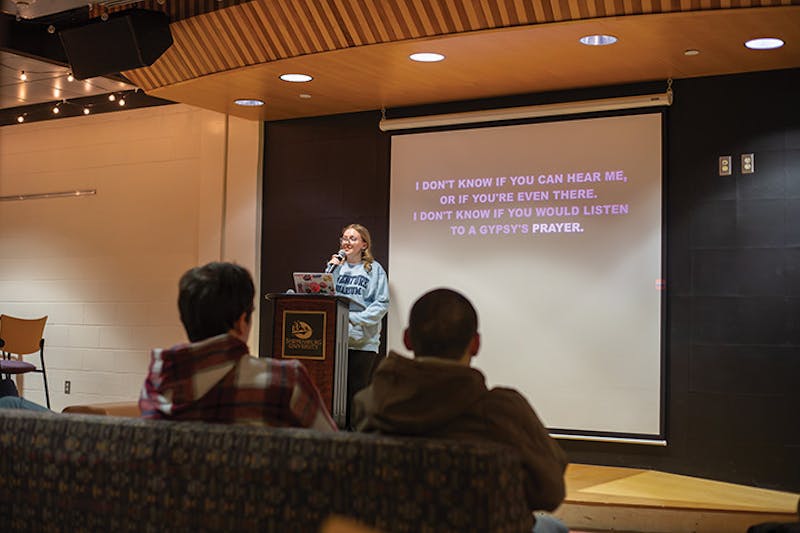 SUAG President Madeline Thievon, performs “The Hunchback of Notre Dame’s” power ballad, “God Help the Outcasts.”