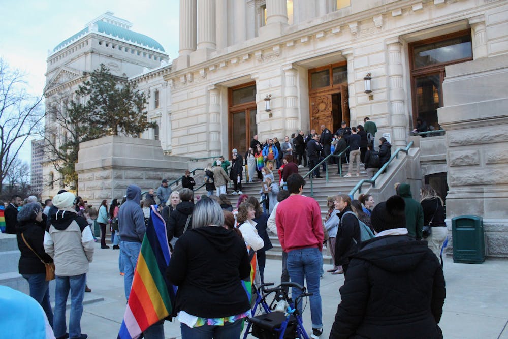 <p>On Feb. 20, 2023, people wait outside the State house in preparation for a hearing of HB 1608. </p>