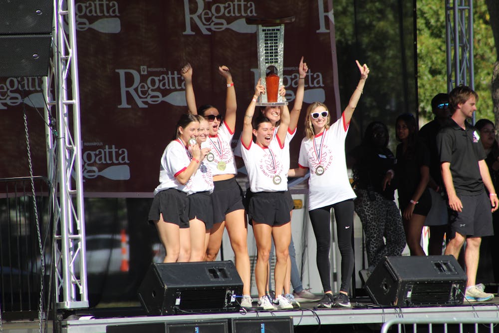 The female Regatta canoe race winners: Team Gum D-Seas poses with the winning trophy.