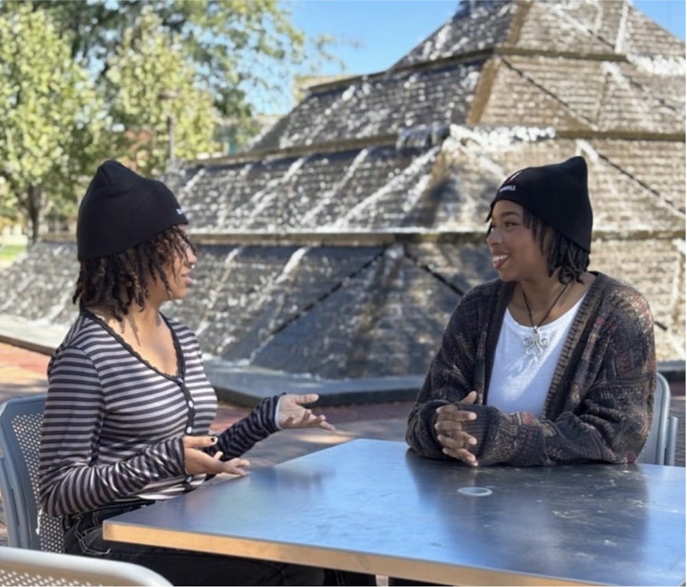Savannah Jones (right) and Tanasja Poston (left) have a conversation about mental health at IU Indianapolis.