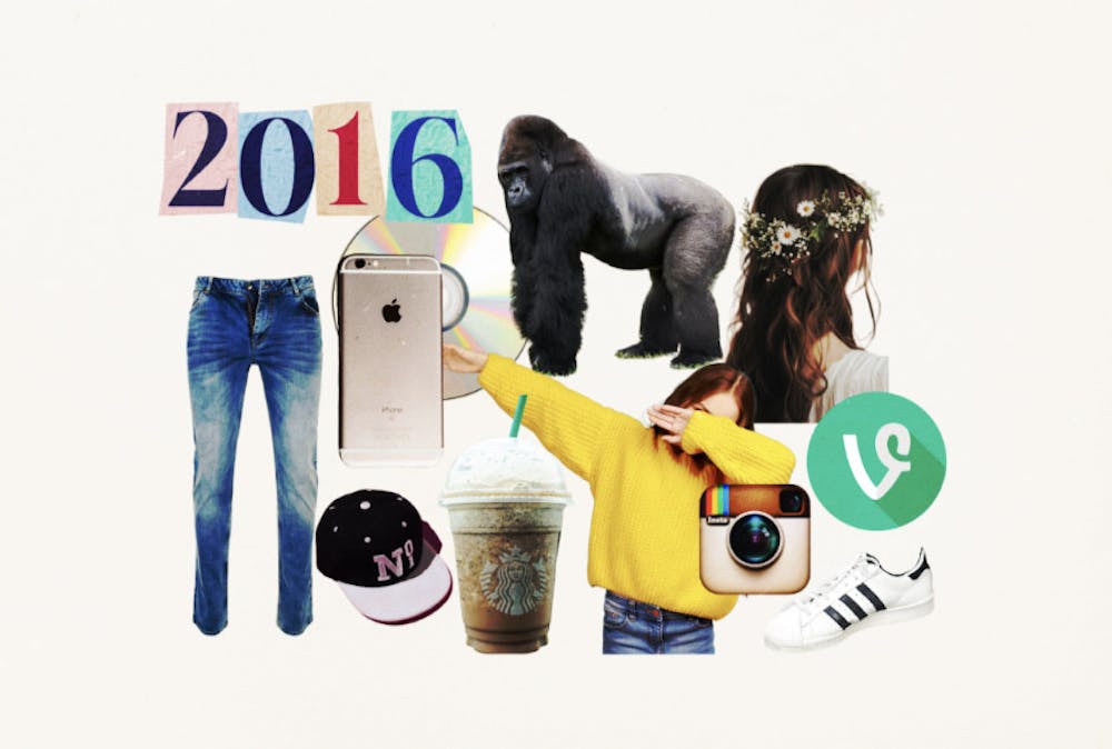 A photo composed of some key relics of 2016, such as the Instagram and Starbucks logos. (Photo courtesy of Getty Images, Illustration by InsideHook)