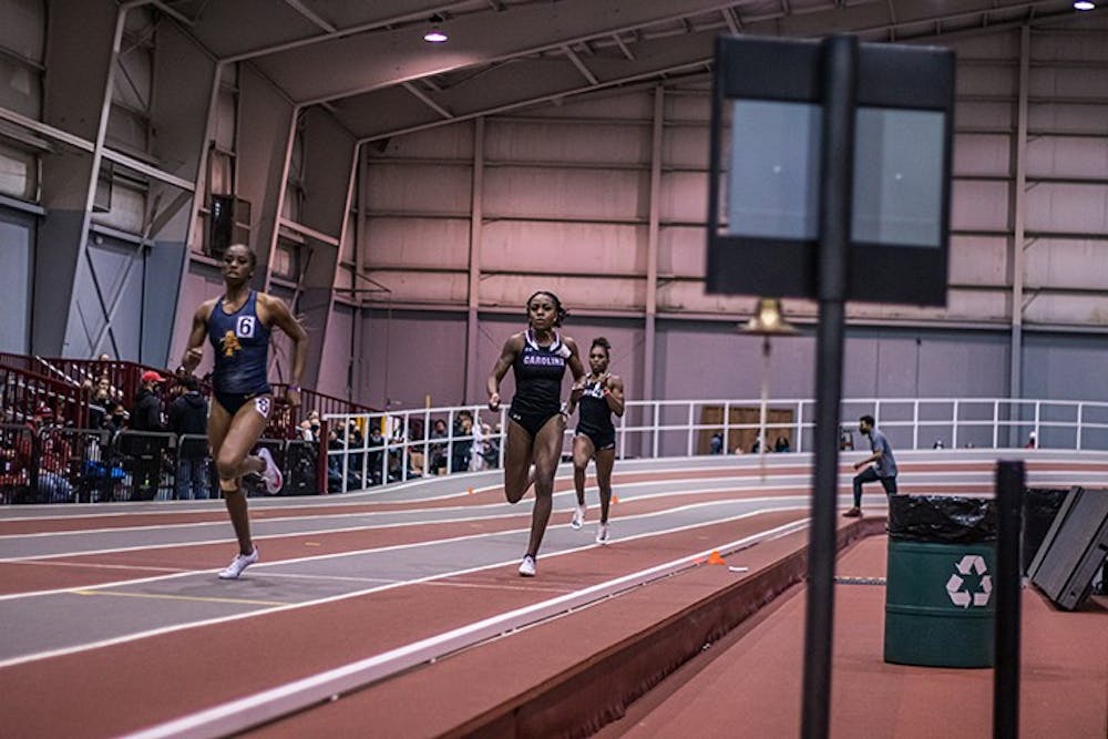 <p>FILE— Freshman sprinter Alysia Johnson runs in the Carolina Challenge in 2021.</p>