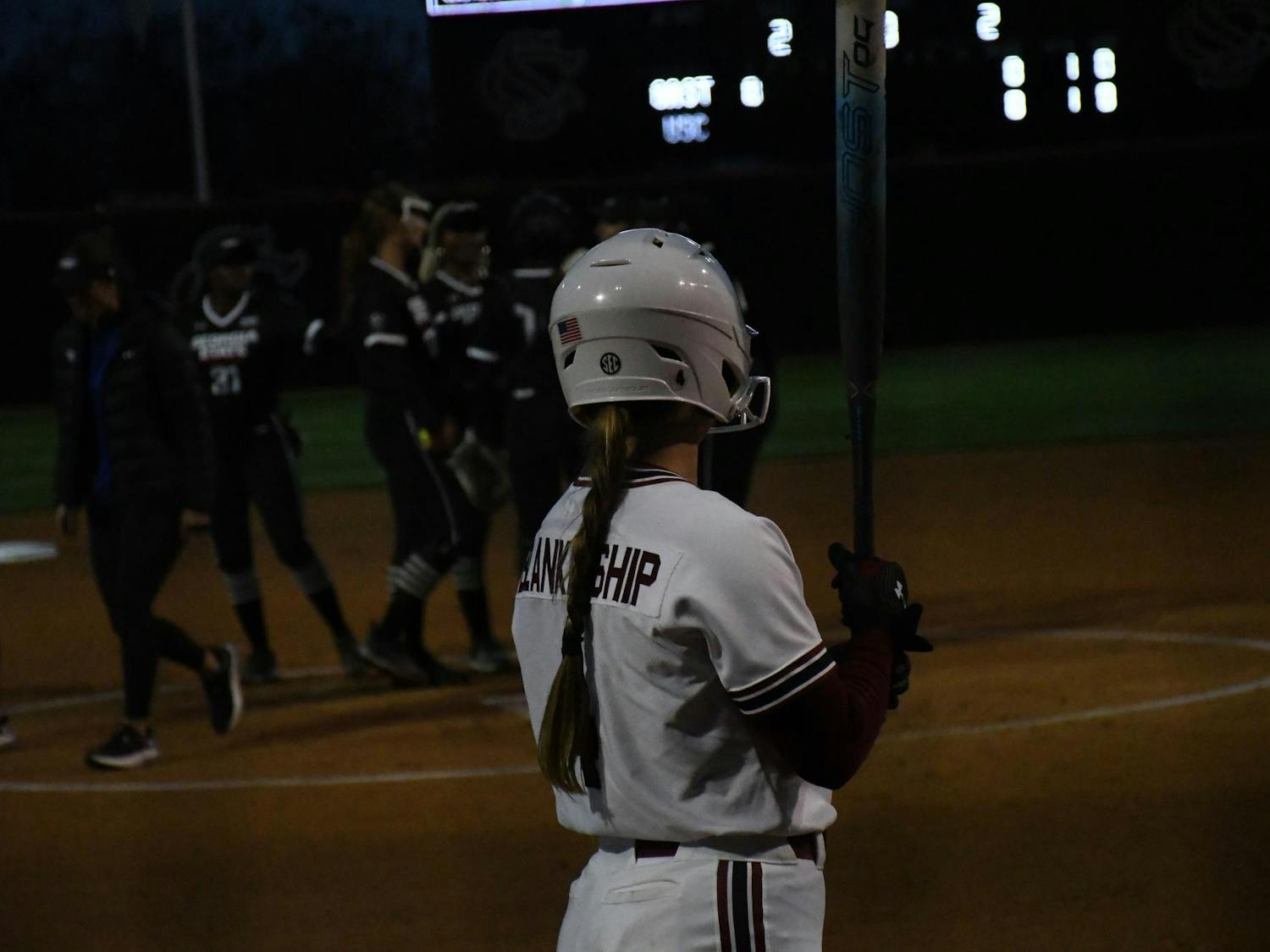 Senior infielder Brooke Blankenship gets ready for her at bat against Georgia State on Feb 13. 2025 at Beckham Field. The Gamecocks went on to win the game 13-0.