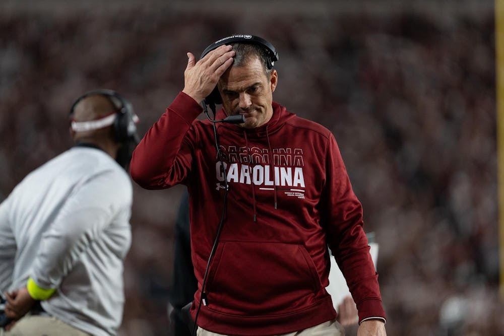 <p>FILE — Head football coach Shane Beamer frustrated after a series of unfavorable calls from officials during South Carolina's matchup against Missouri on Nov. 16, 2024, at Williams-Brice Stadium. The Gamecocks defeated the Tigers 34-30, winning the Mayor's Cup.</p>