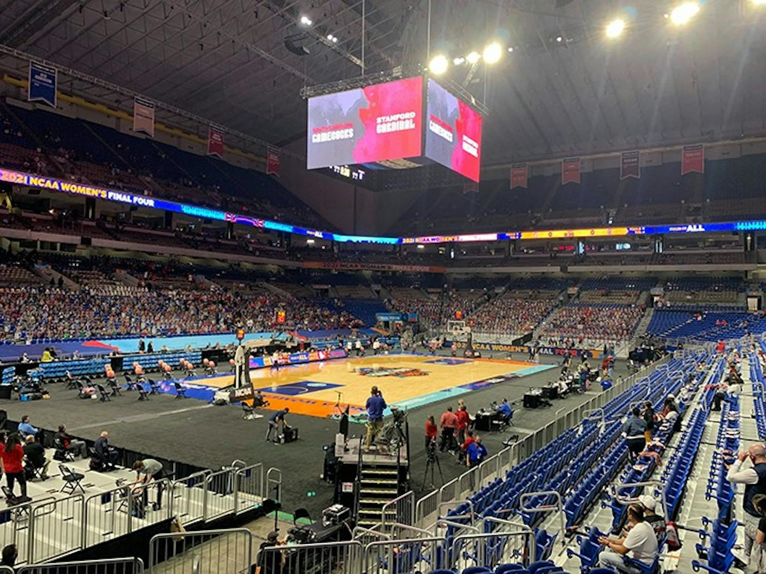 The Alamodome in San Antonio, Texas, will host the Final Four matchup between No. 1 South Carolina and No. 1. Stanford.