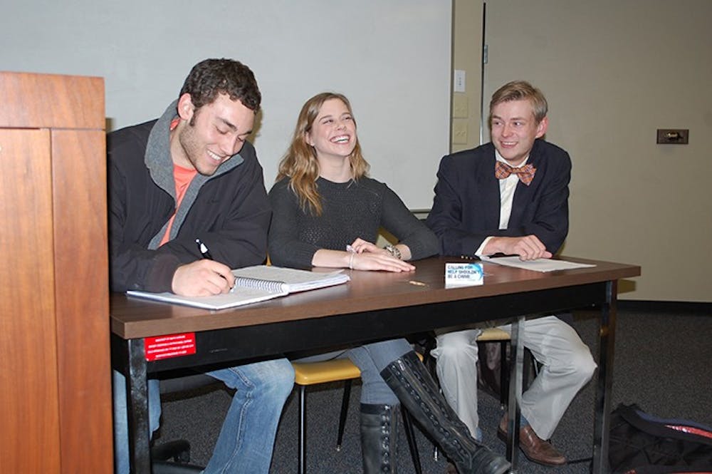 	<p><span class="caps">SSDP</span> board members (left to right) Brandon Santiago, Kristen Chimelewski and Pete Kahl at an interest meeting.</p>
