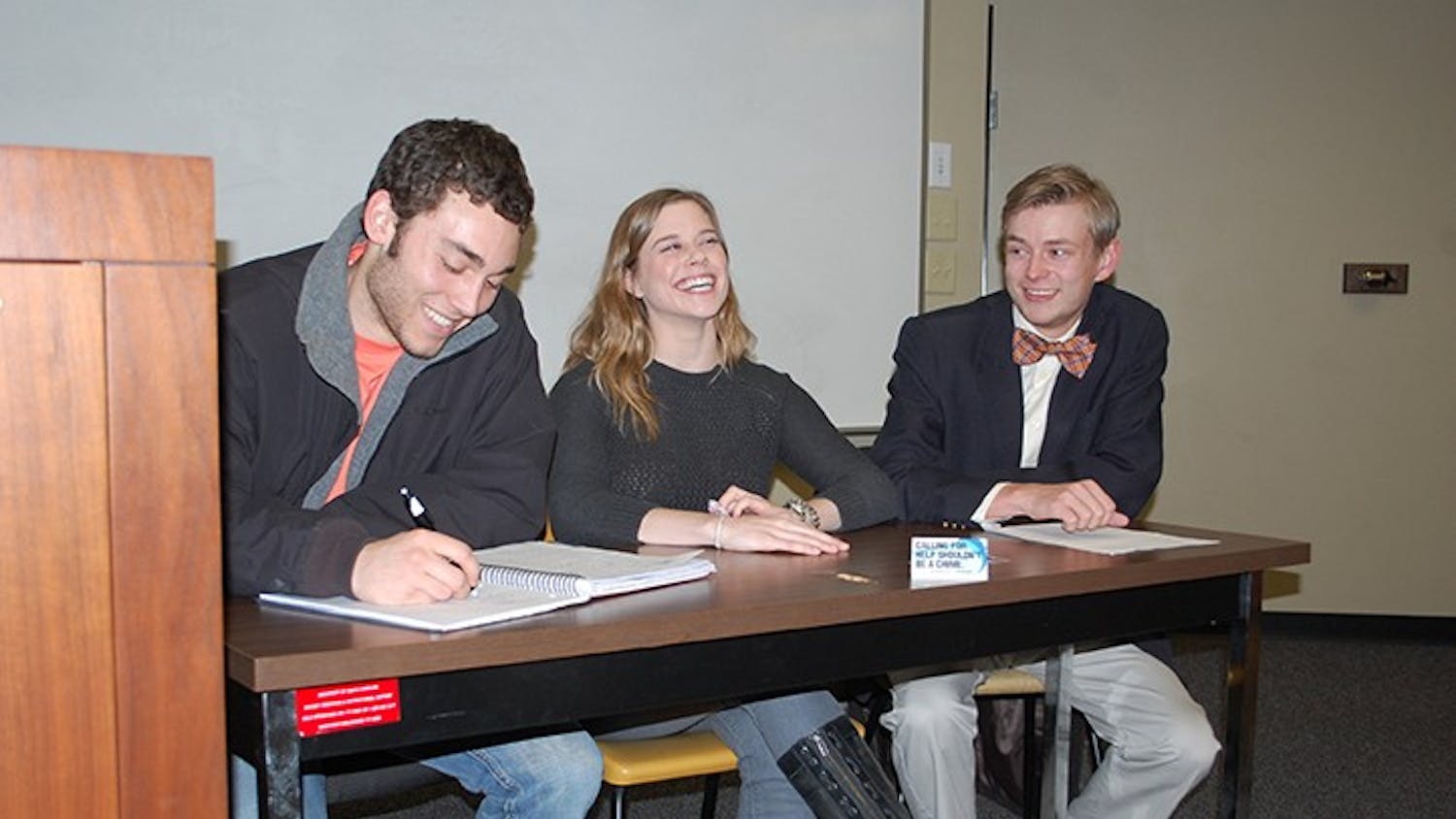 	SSDP board members (left to right) Brandon Santiago, Kristen Chimelewski and Pete Kahl at an interest meeting.