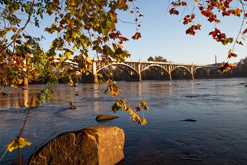 <p>FILE—The sun rises over the Congaree River and the Gervais Street Bridge. The Congaree River flows through downtown Columbia at the junction of the Saluda River and the Broad River.&nbsp;</p>
