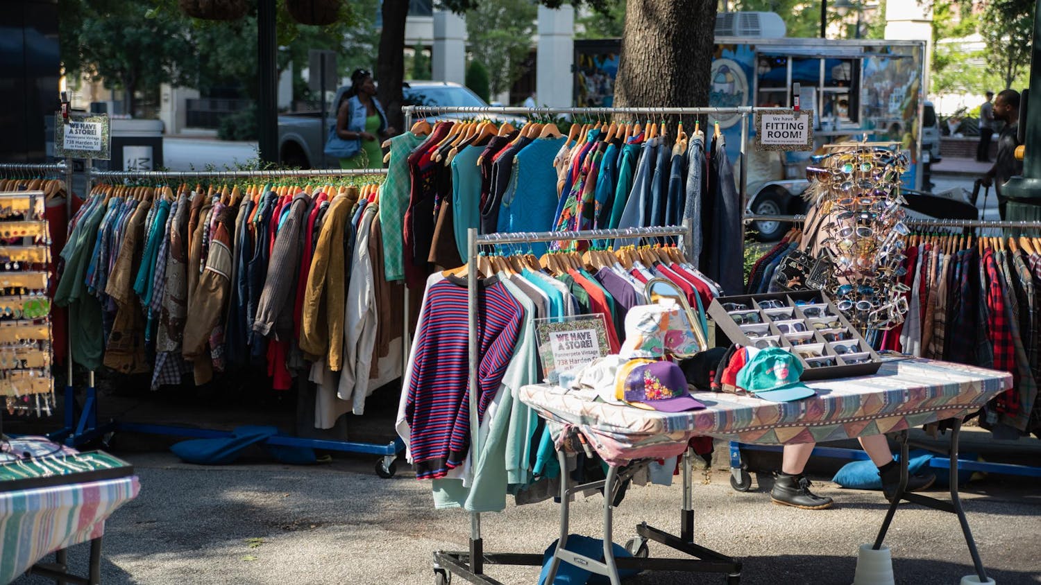 Pannerpete Vintage’s pop-up shop on Main Street during Soda City, a weekly farmer's market in Columbia, South Carolina, on Sept. 28, 2024. Located in Five Points, Pannerpete Vintage is a thrift store focused on upcycling and reselling old clothing.