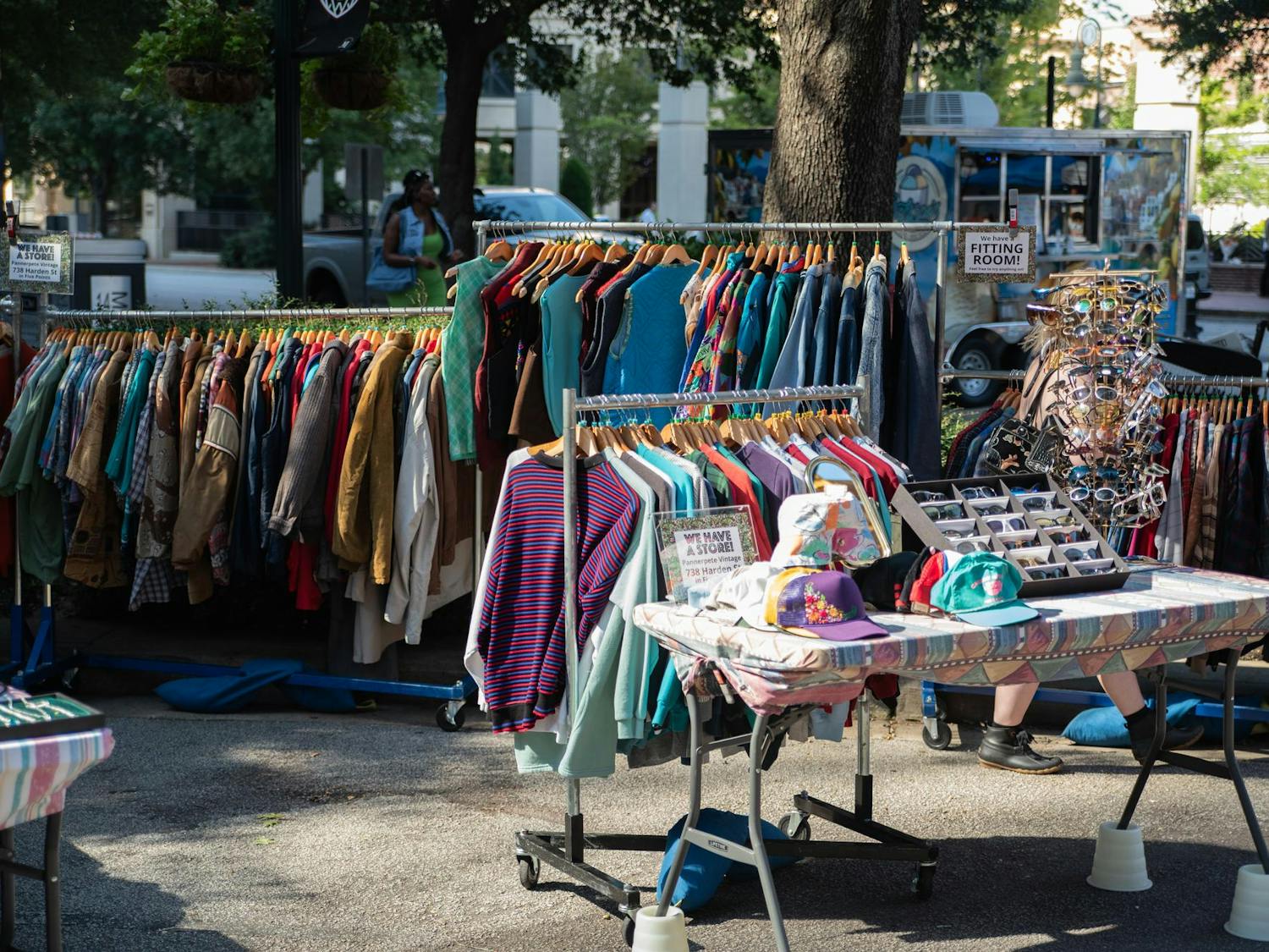 Pannerpete Vintage’s pop-up shop on Main Street during Soda City, a weekly farmer's market in Columbia, South Carolina, on Sept. 28, 2024. Located in Five Points, Pannerpete Vintage is a thrift store focused on upcycling and reselling old clothing.